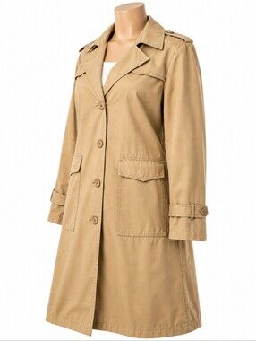 Dino Ricco VTG Hong Kong Trench Coat Women SzM Fit Tan Khaki Canvas  Duster Y2k